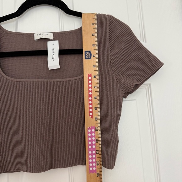 Aritzia Babaton Sculpt Knit Squareneck Deep Taupe Crop Top Womens Large - Picture 7 of 9